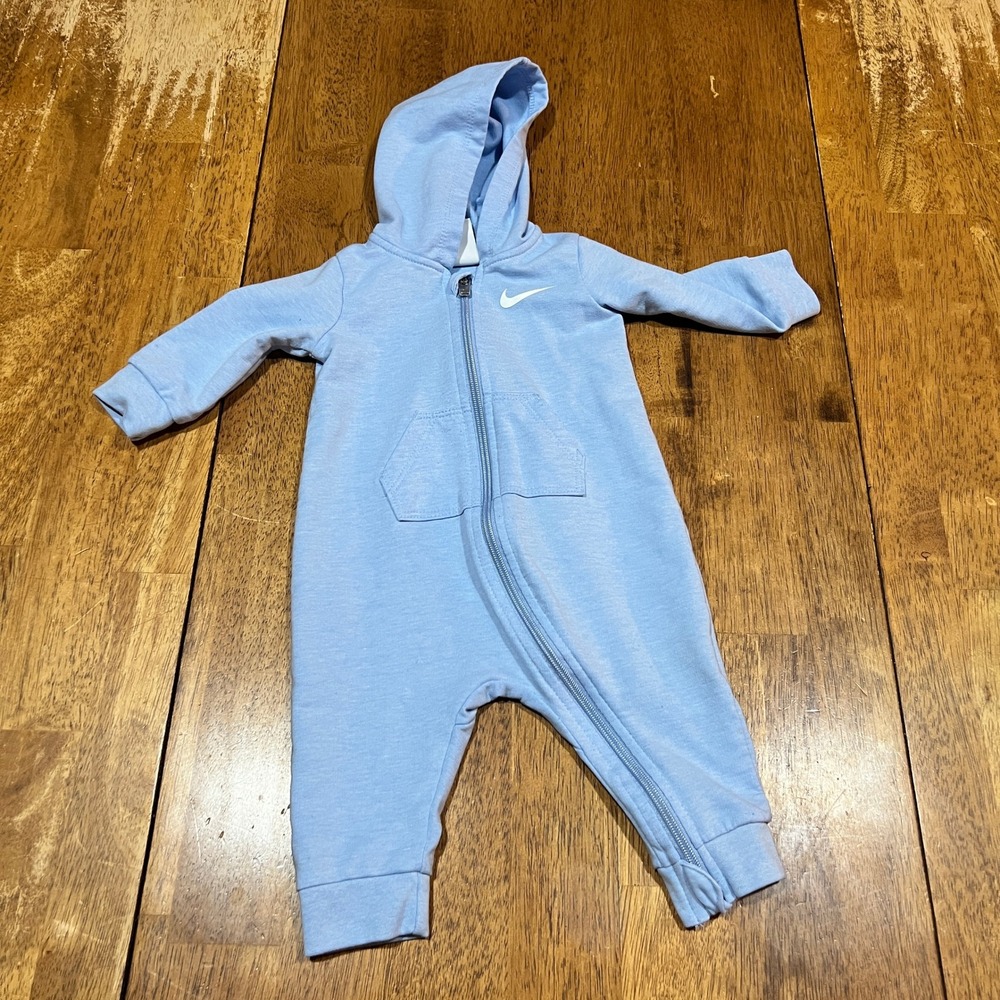 Nike Baby Hooded Zip Up One-Piece Jumpsuit with Pockets Light Blue Size 6 Months